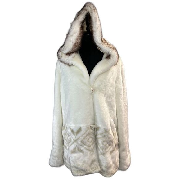 Hannah by Mar Lo White Faux Fur Hooded Coat Size Large - Picture 4 of 13